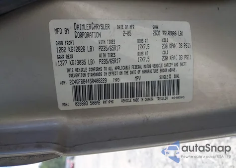 2005 Chrysler Pacifica Touring from USA, damaged, VIN 2C4GF68445R408229